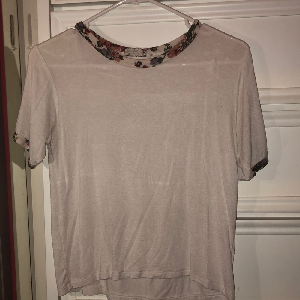 Brandy Melville plain white tee with floral collar